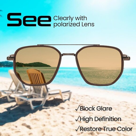 Aviator Sunglasses Women Men Polarized UV Protection Tangle-Free Double Bridge